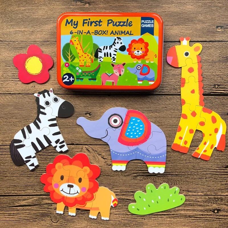 六合一拼圖 兒童鐵盒木頭拼圖 幼兒拼圖 鐵盒拼圖 Costco好市多兒童拼圖大塊拼圖 益智拼圖巧虎mideer恐龍拼圖-細節圖4