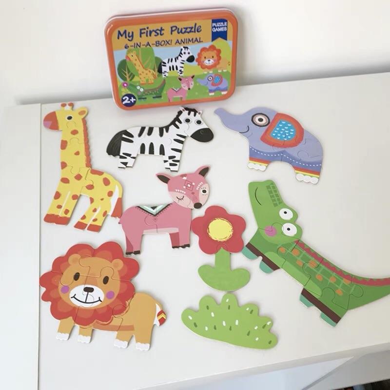 六合一拼圖 兒童鐵盒木頭拼圖 幼兒拼圖 鐵盒拼圖 Costco好市多兒童拼圖大塊拼圖 益智拼圖巧虎mideer恐龍拼圖-細節圖9