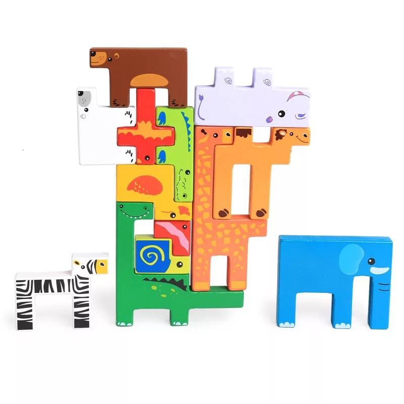 動物創意積木拼圖  兒童早教益智3D創意動物立體積木拼圖玩具$ 木質木頭拼圖玩具益智俄羅斯方塊疊疊樂親子遊戲-細節圖4