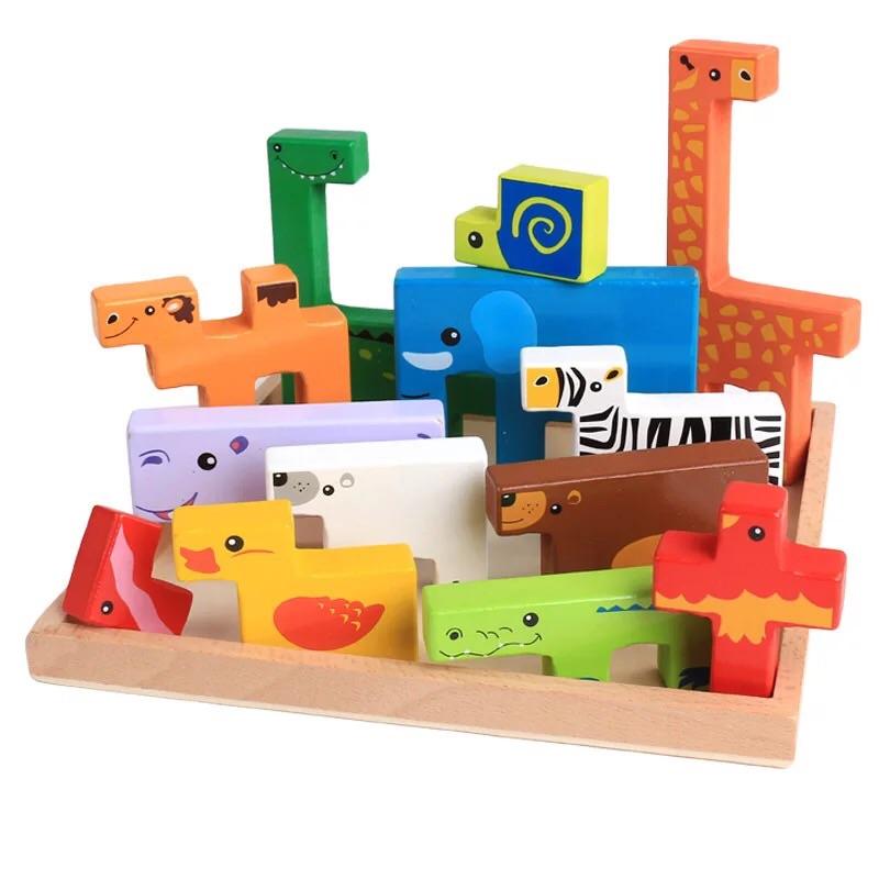 動物創意積木拼圖  兒童早教益智3D創意動物立體積木拼圖玩具$ 木質木頭拼圖玩具益智俄羅斯方塊疊疊樂親子遊戲-細節圖6