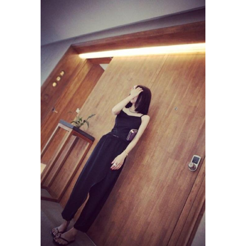 超韓版 飄逸雪紡哈倫褲 寬鬆小腳大碼褲裙 顯瘦九分褲 雪紡開叉拼接燈籠褲 休閒褲 棉褲-細節圖7