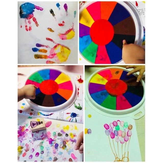 台灣現貨/指印畫Diy幼兒園兒童手指畫 印泥可水洗 繪畫顏料手掌拓印 塗鴉彩繪手印盤 手掌印泥兒童手指畫印泥手掌畫冊-細節圖6