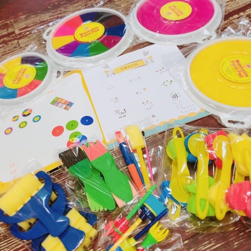 台灣現貨/指印畫Diy幼兒園兒童手指畫 印泥可水洗 繪畫顏料手掌拓印 塗鴉彩繪手印盤 手掌印泥兒童手指畫印泥手掌畫冊-細節圖8
