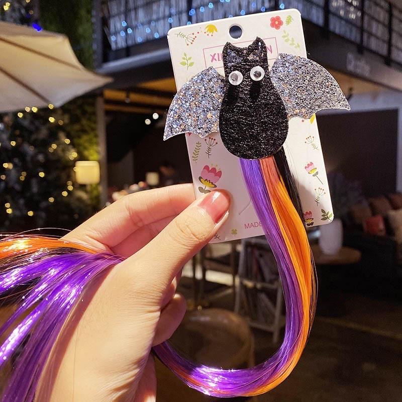 假髮 兒童假髮 萬聖節假髮 萬聖節假髮夾 蝙蝠南瓜節日派對裝扮 舞會裝扮 南瓜髮品-細節圖3