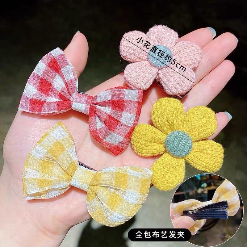 兩入價錢/韓國兒童毛線發卡布藝蝴蝶結髮夾頭飾花朵可愛寶寶邊夾發飾-細節圖3