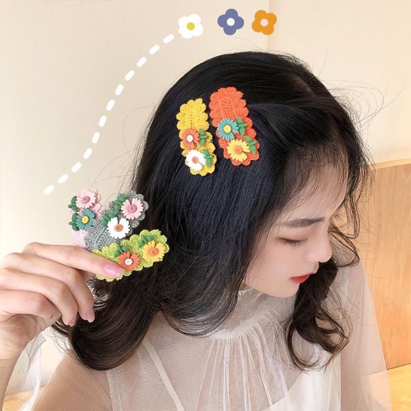 針織刺毛線髮夾 布藝髮夾 泫雅風針織花朵髮夾 手工編織劉海夾邊夾 ins可愛兒童毛線bb夾 一字夾 碎髮夾 頂夾 側邊夾-細節圖6