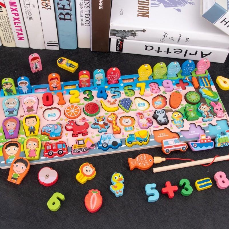 木質教具-幼兒童木質數字卡通人物拼圖立體積木2020新款對數板玩具 磁力釣魚玩具-細節圖3