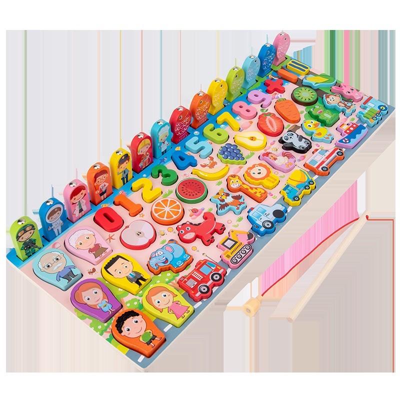 木質教具-幼兒童木質數字卡通人物拼圖立體積木2020新款對數板玩具 磁力釣魚玩具-細節圖5