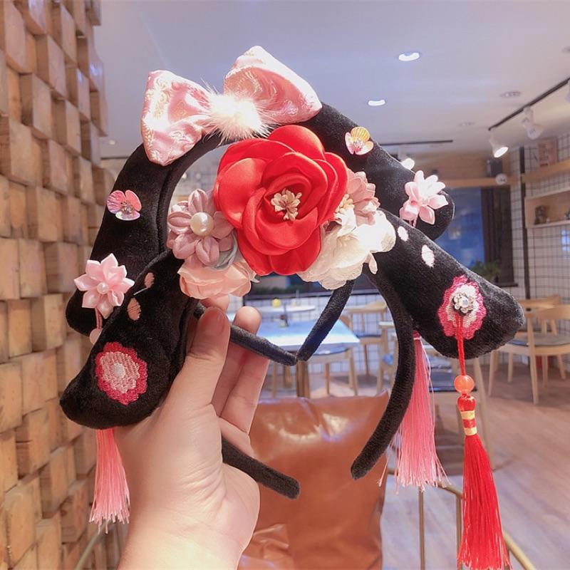 中國風花朵流蘇格格旗頭帽旗人兒童髮箍唐裝頭箍藝術拍照髮飾 $99  貴妃髮飾中國風寶寶髮飾格格髮飾搭配旗袍-細節圖2