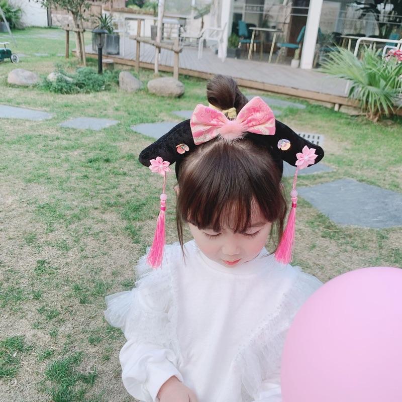 中國風花朵流蘇格格旗頭帽旗人兒童髮箍唐裝頭箍藝術拍照髮飾 $99  貴妃髮飾中國風寶寶髮飾格格髮飾搭配旗袍-細節圖4