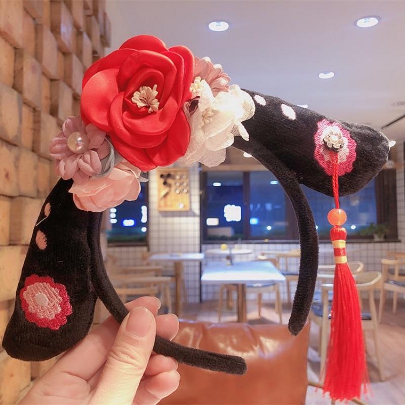 中國風花朵流蘇格格旗頭帽旗人兒童髮箍唐裝頭箍藝術拍照髮飾 $99  貴妃髮飾中國風寶寶髮飾格格髮飾搭配旗袍-細節圖6