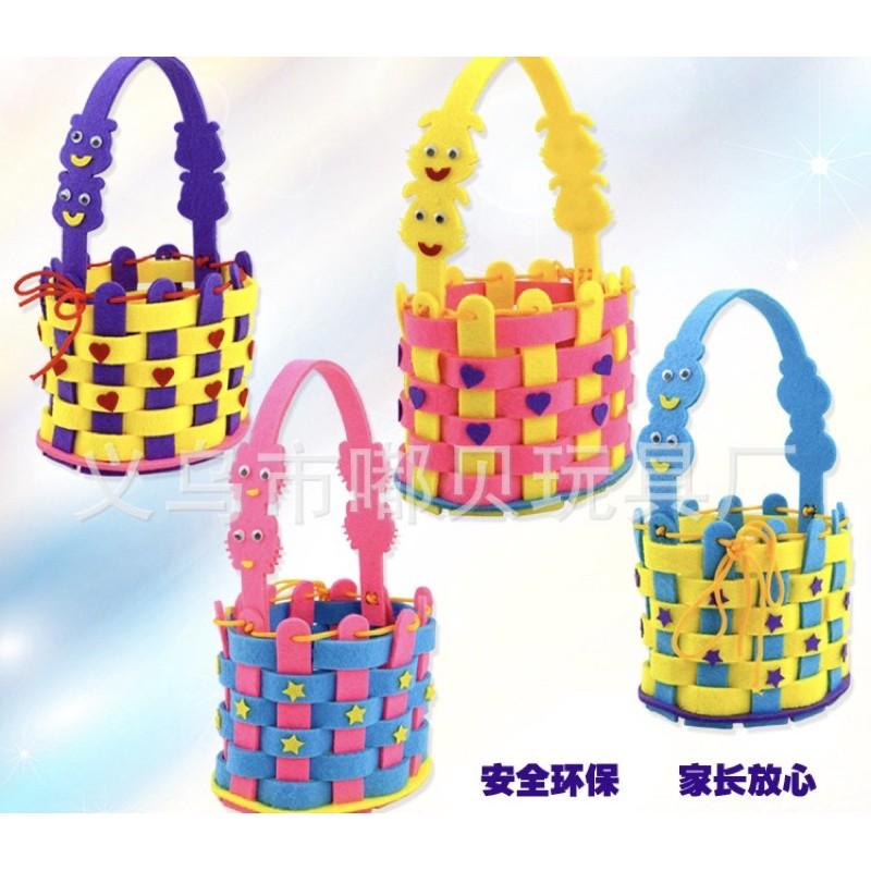 兒童diy玩具/台灣出貨 不織布手提籃兒童diy手工創意製作編織籃材料包幼兒園親子活動-細節圖2