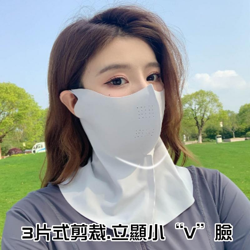 🔴台灣現貨+發票 防曬面罩 護脖帶帽簷臉基尼 護頸全臉透氣面罩 防紫外線口罩 冰絲防曬口罩 UPF50+防曬面罩-細節圖4