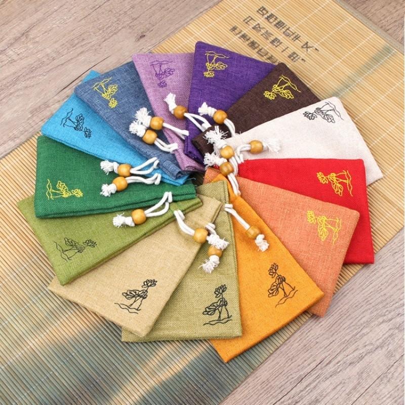 🔴台灣現貨+發票 棉麻束口袋 抽繩束口收納袋 荷花棉麻布袋 錦鍛布袋 棉麻抽繩 雜物收納袋 錦囊 束口袋 麻布袋-細節圖2