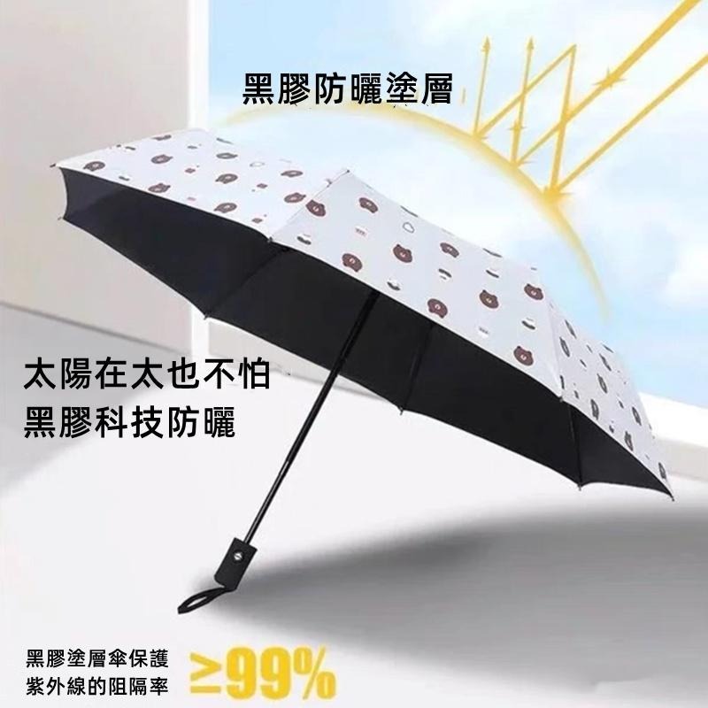 🔴現貨【小熊自動傘 】黑膠不透光晴雨傘 雨傘 8骨 一鍵自動開收傘 折傘 摺疊傘 折疊傘-細節圖3