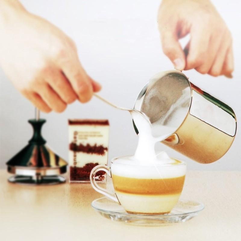🔴現貨【打奶泡器】不銹鋼 打奶泡杯 手動打奶器 咖啡 奶泡器 手打奶泡杯 咖啡奶泡杯 手壓奶泡器 雙層濾網 咖啡奶泡壺-細節圖2