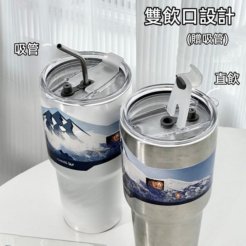 🔴台灣現貨+發票 冰霸杯 大容量900ml 雙飲304不銹鋼冰霸杯 不鏽鋼保溫杯 保溫瓶 飲料杯 隨行杯 保溫杯 環保杯-細節圖3