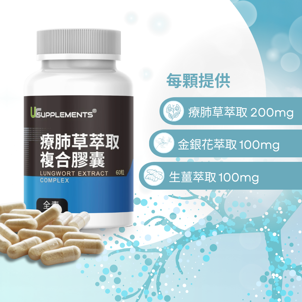 療肺草複合膠囊 Lungwort Complex 添加金銀花+薑 深呼吸配方 60顆 全素《UrSupplements》-細節圖6