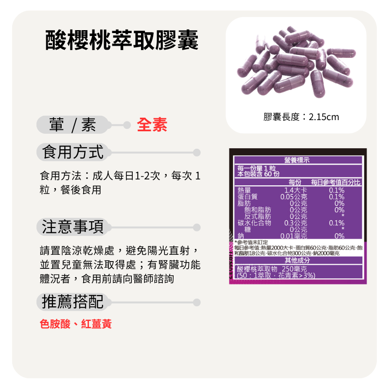 酸櫻桃萃取 Tart Cherry 50倍濃縮 定量花青素60顆 全素《UrSupplements》-細節圖7