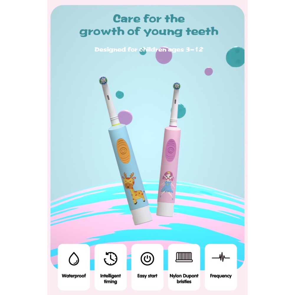 🦷兒童旋轉式電動牙刷🦷（成人與兒童皆適用）✅可通用歐樂b刷頭/兒童電動牙刷-細節圖4