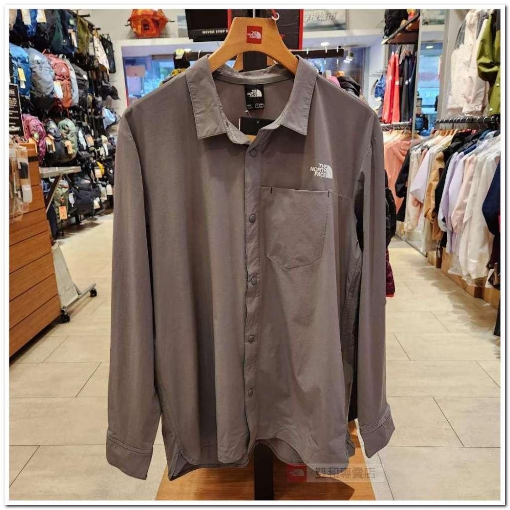 -滿3000免運-[雙和專賣店] The North Face 男 防曬長袖襯衫/4NCQ/煙燻灰-細節圖7