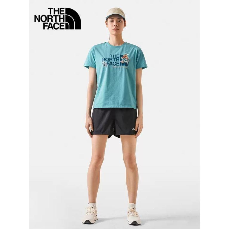 -滿3000免運-[雙和專賣店] THE NORTH FACE 女混紡LOGO花卉印花短袖快乾T恤/7WFH/水藍-細節圖4