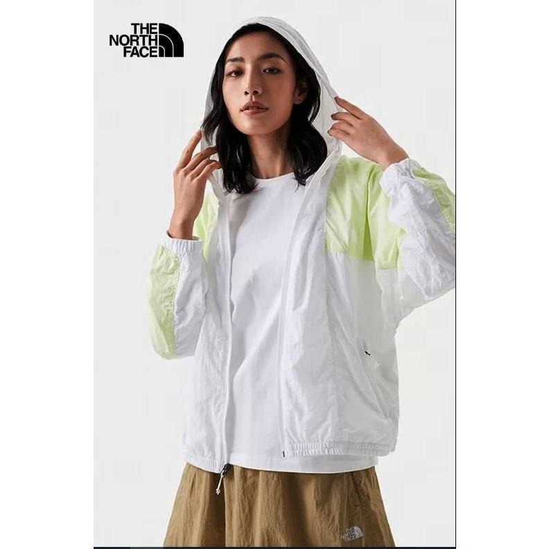 -滿3000免運-[雙和專賣店] THE NORTH FACE 女 兜帽抗UV防風外套/5JXI/白/淺黃-細節圖2
