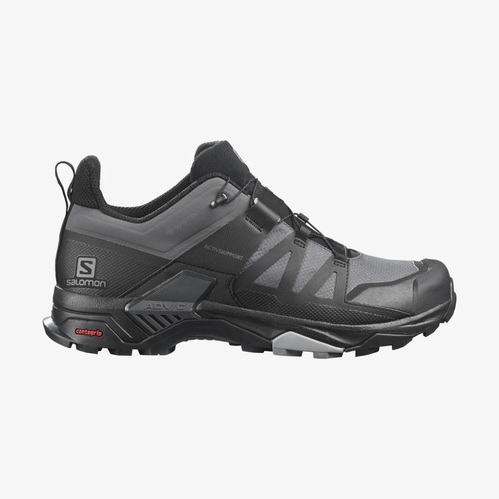 -滿3000免運-Salomon 男 GoreTex防水寬楦低筒登山鞋/X ULTRA 4 /L41289200/灰黑-細節圖2