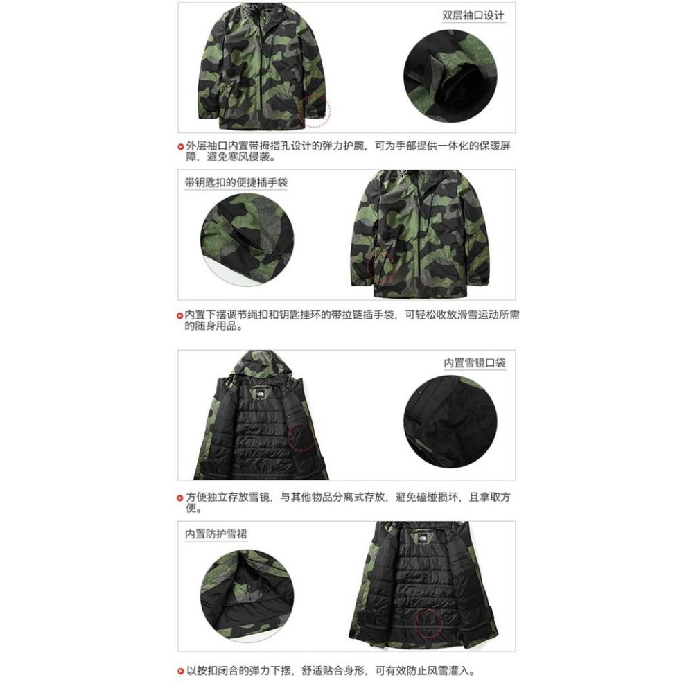 -七折特價-滿3000免運 [雙和專賣店] THE NORTH FACE 男 DV防水保暖雪衣外套/3LZL/迷彩-細節圖5