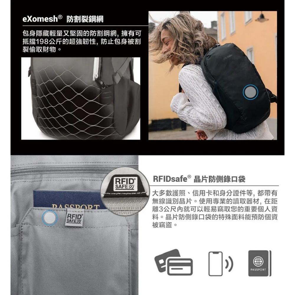 [雙和專賣店]Pacsafe® V Tech 五大 防盜 後背包 背包 12L/61140148/數碼灰-細節圖9