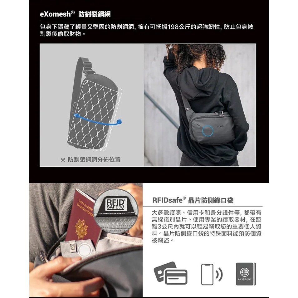 [雙和專賣店]Pacsafe® V 防盜 城市 斜肩包 5L/30615100/黑-細節圖7