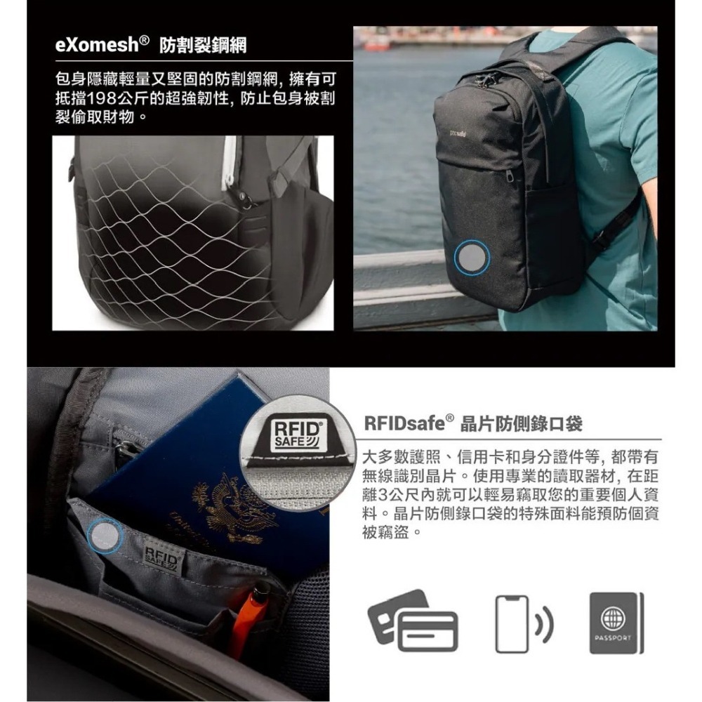 [雙和專賣店]Pacsafe® V City 五大 防盜 後背包 背包 20L/61150100/黑-細節圖6