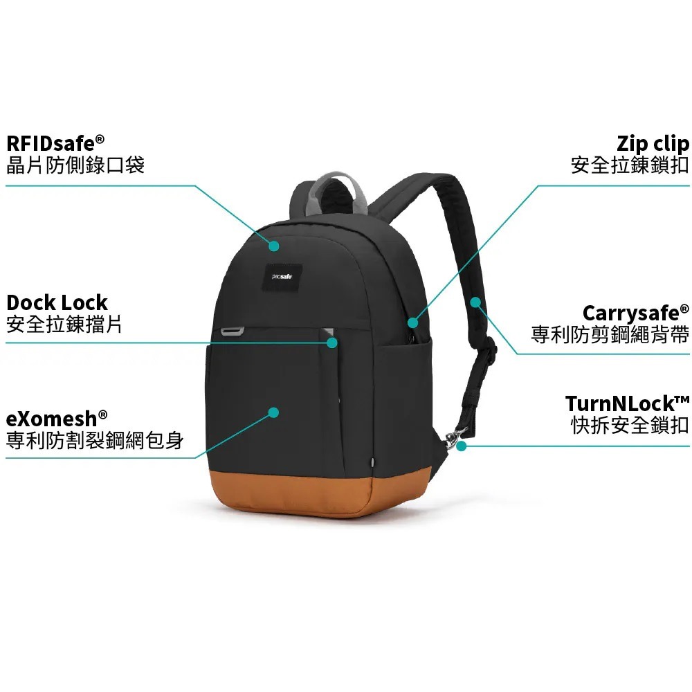 [雙和專賣店]Pacsafe Go 隨行防盜後背包 15L/35110130/黑-細節圖3