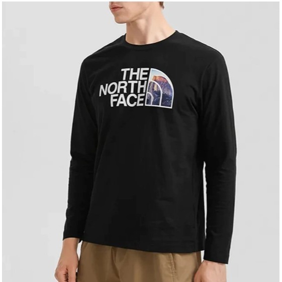(男)【THE NORTH FACE】純棉品牌戶外印花寬鬆長袖上衣-黑色 NF0A7QUYJK3-細節圖2