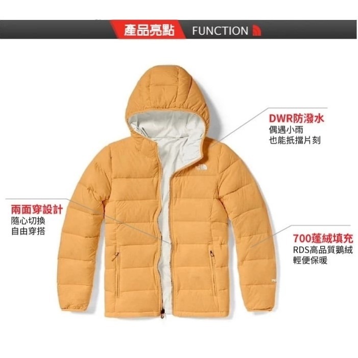(女)【THE NORTH FACE】保暖兩面穿連帽羽絨外套-鵝黃 NF0A83OKKOL-細節圖5