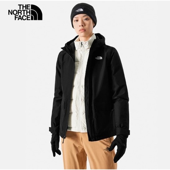 (女)【The North Face】防水透氣保暖連帽三合一外套/夾克-白色/黑色-細節圖3