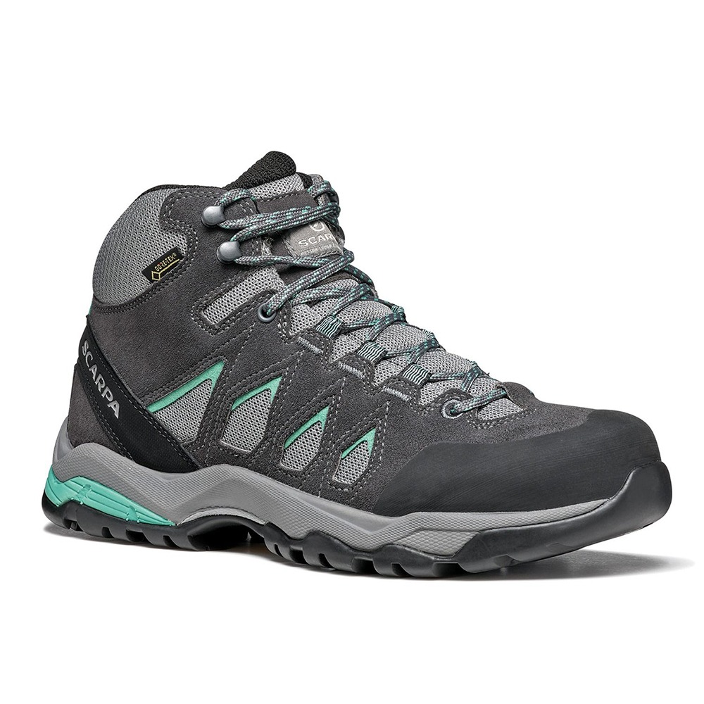 特惠出清 (女)【SCARPA】MORAINE MID GTX 中筒防水越野登山鞋-灰黑湖綠 63064-202-細節圖2