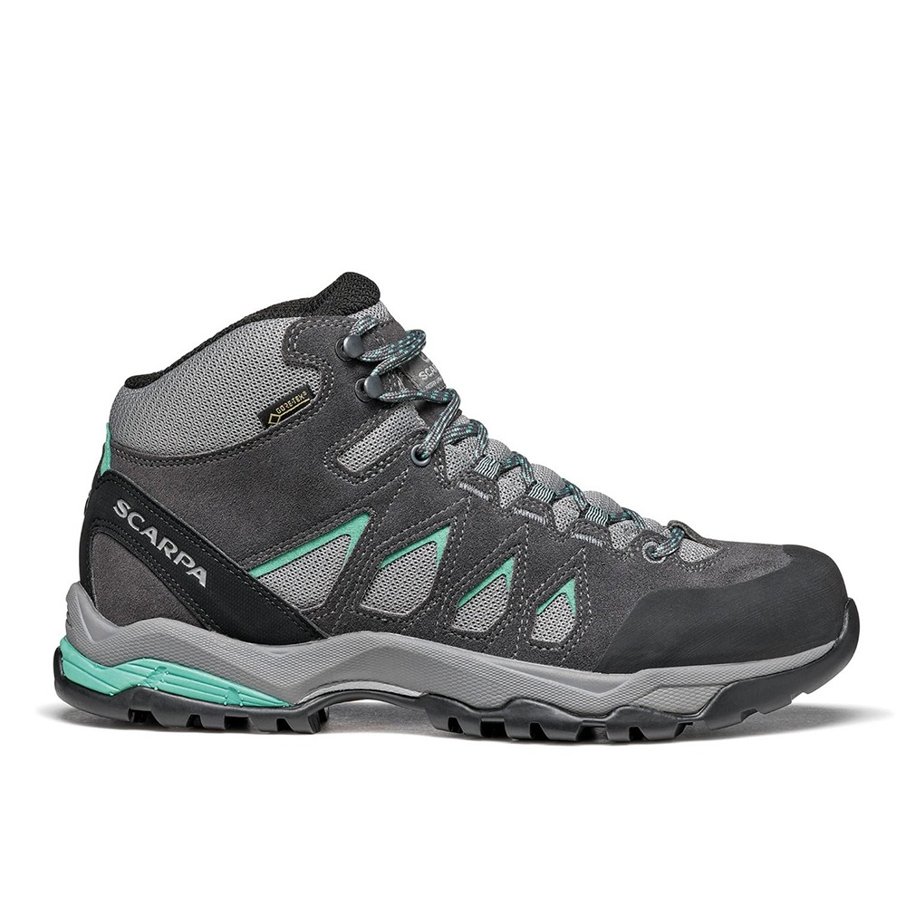 特惠出清 (女)【SCARPA】MORAINE MID GTX 中筒防水越野登山鞋-灰黑湖綠 63064-202-細節圖3