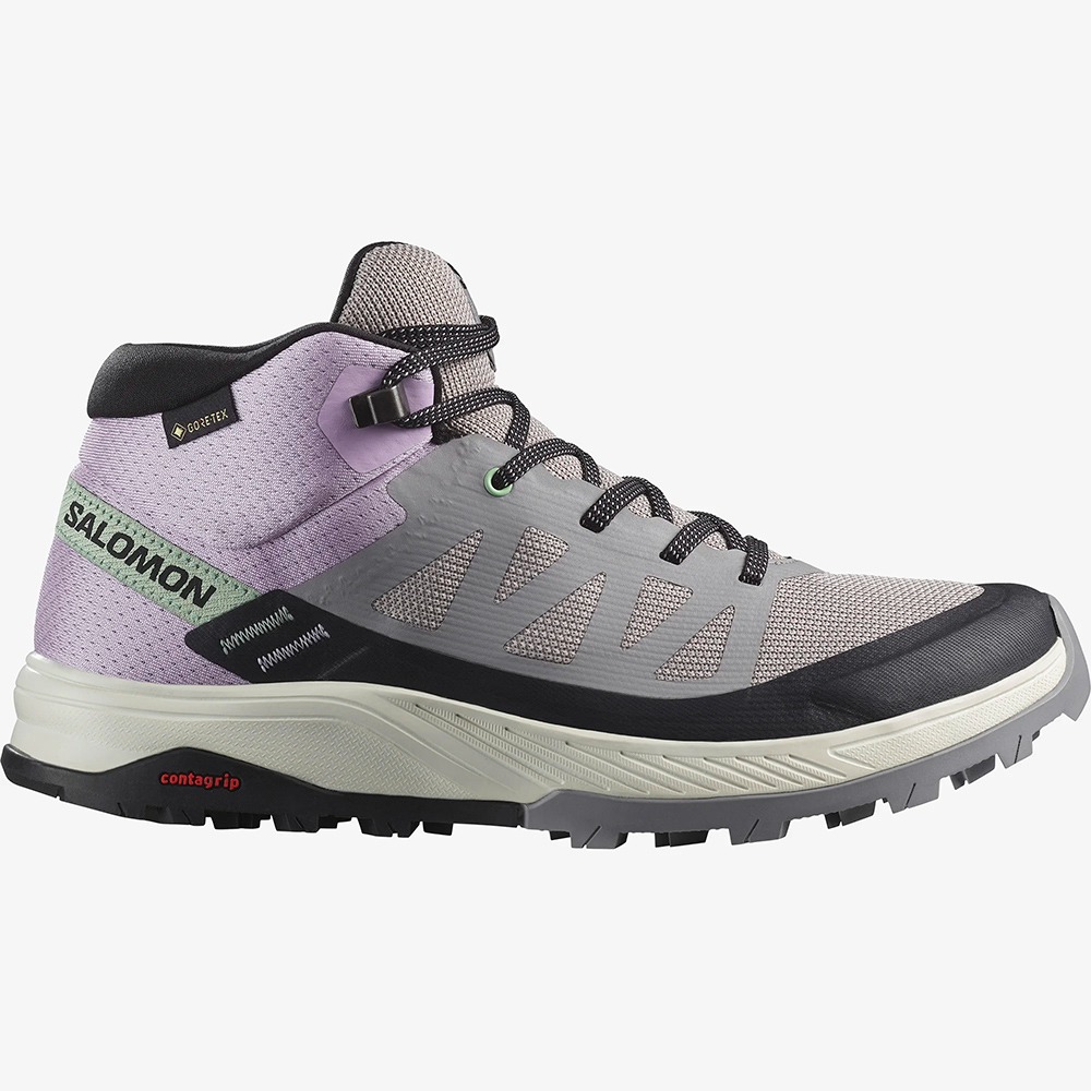 *出清特惠*(女)【SALOMON】OUTRISE MID GTX  中筒登山鞋-灰粉 L47160600-細節圖2