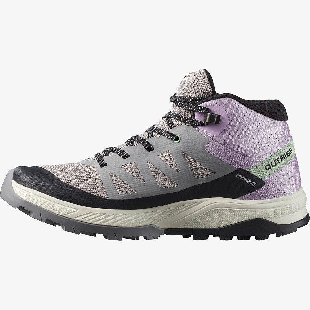 *出清特惠*(女)【SALOMON】OUTRISE MID GTX  中筒登山鞋-灰粉 L47160600-細節圖3