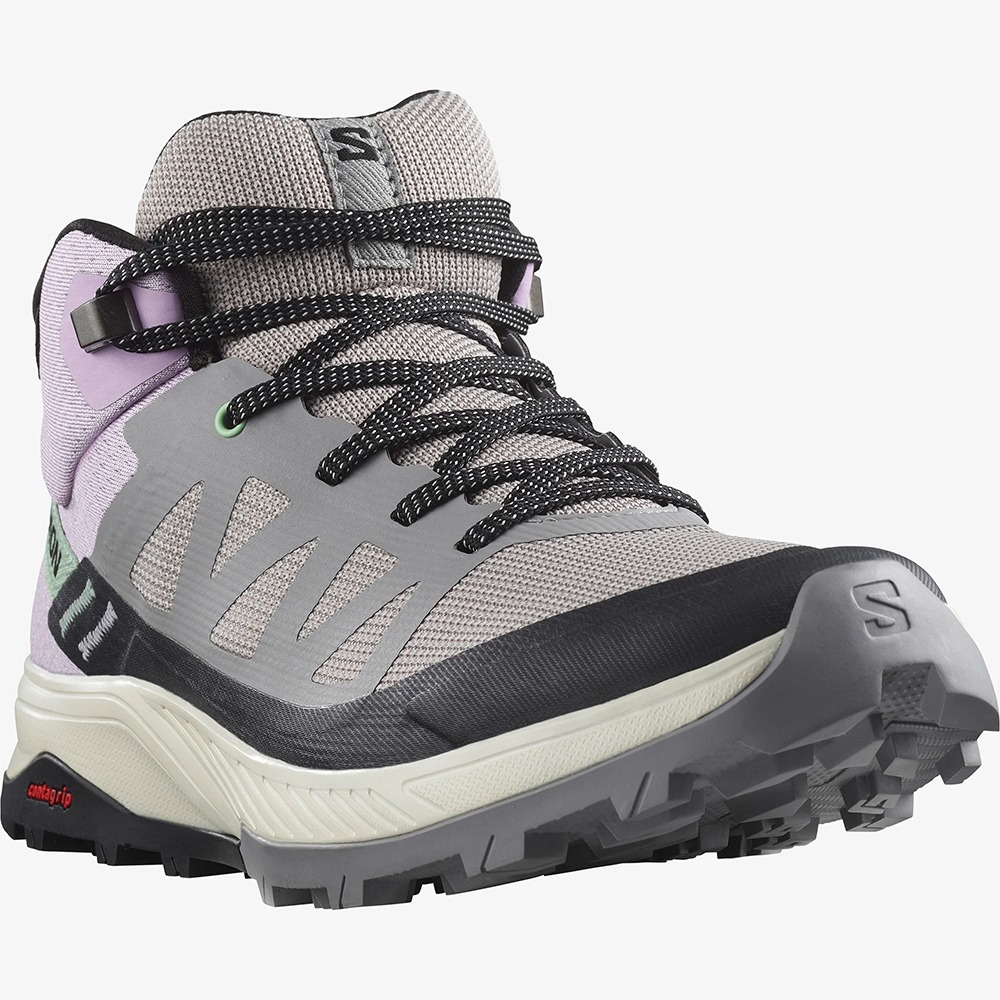 *出清特惠*(女)【SALOMON】OUTRISE MID GTX  中筒登山鞋-灰粉 L47160600-細節圖5