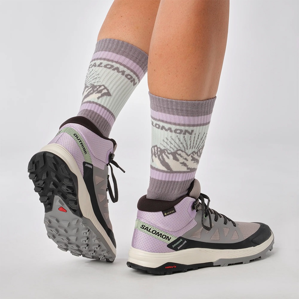 *出清特惠*(女)【SALOMON】OUTRISE MID GTX  中筒登山鞋-灰粉 L47160600-細節圖8