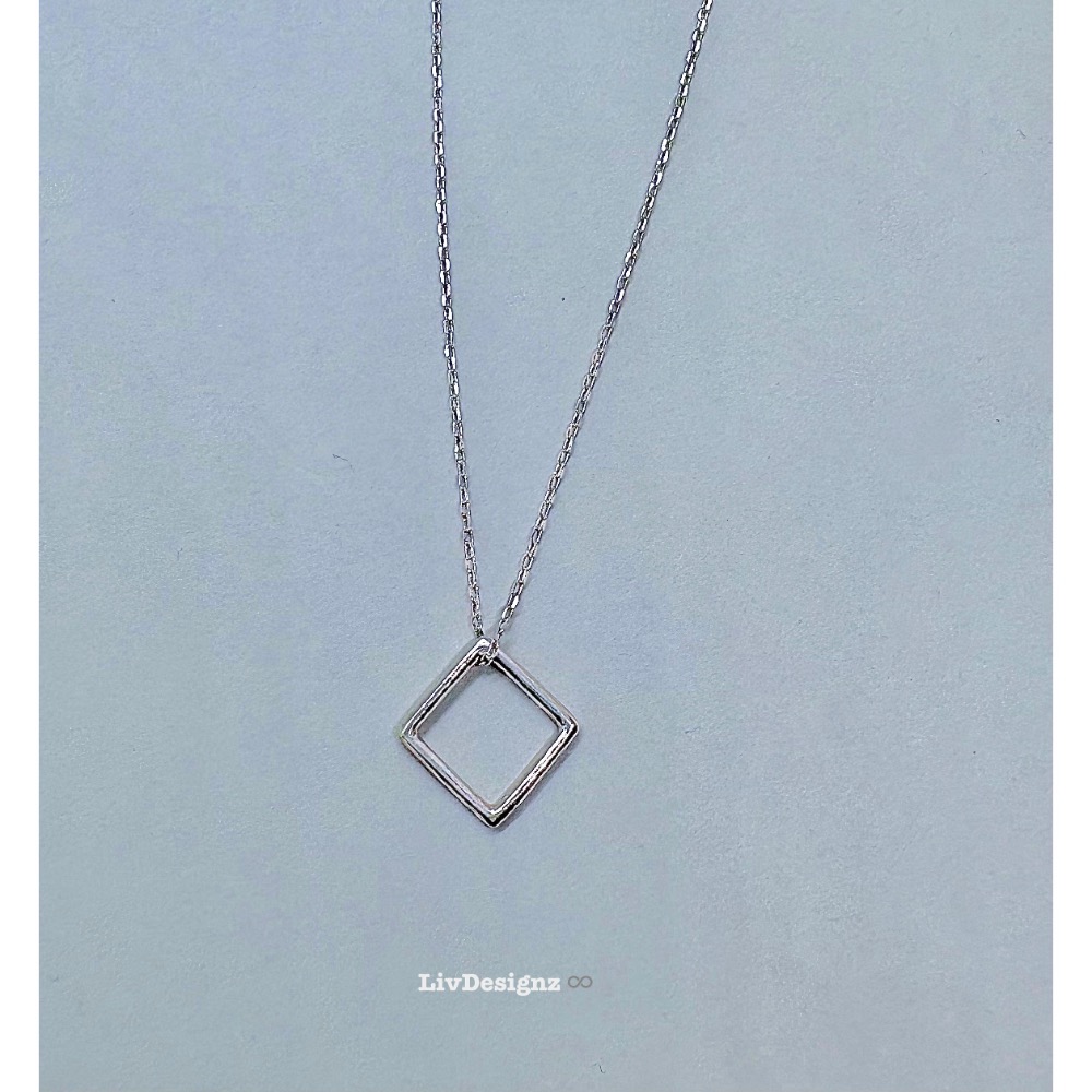 LivDesignz-925純銀義大利項鍊- 設計感鏤空925純銀幾何項鍊-方型-細節圖2