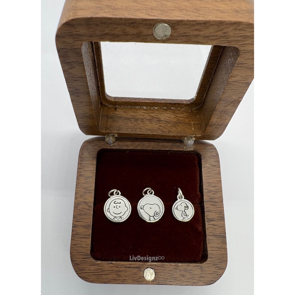 LivDesignz-現貨-Snoopy925純銀史努比項鍊限量套組（3個墜子加2條925純銀義大利項鍊贈木盒）小圓幣-細節圖2