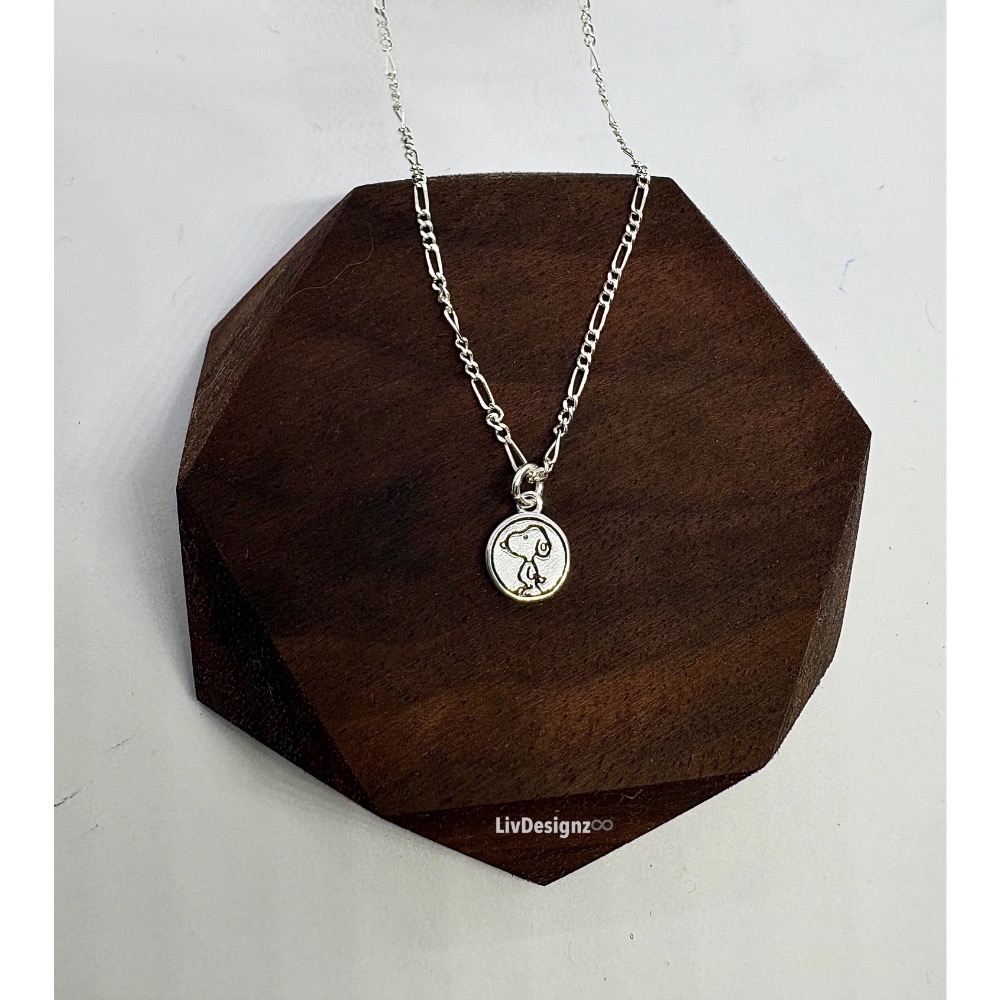 LivDesignz-現貨-Snoopy925純銀史努比項鍊限量套組（3個墜子加2條925純銀義大利項鍊贈木盒）小圓幣-細節圖4