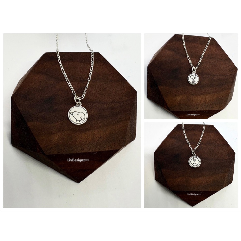 LivDesignz-現貨-Snoopy925純銀史努比項鍊限量套組（3個墜子加2條925純銀義大利項鍊贈木盒）小圓幣-細節圖6