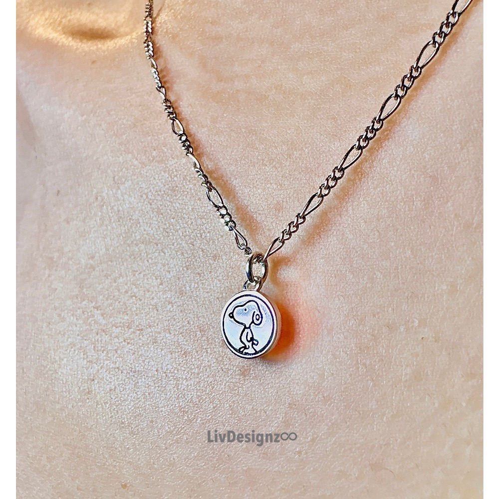 LivDesignz-現貨-Snoopy925純銀史努比項鍊限量套組（3個墜子加2條925純銀義大利項鍊贈木盒）小圓幣-細節圖7