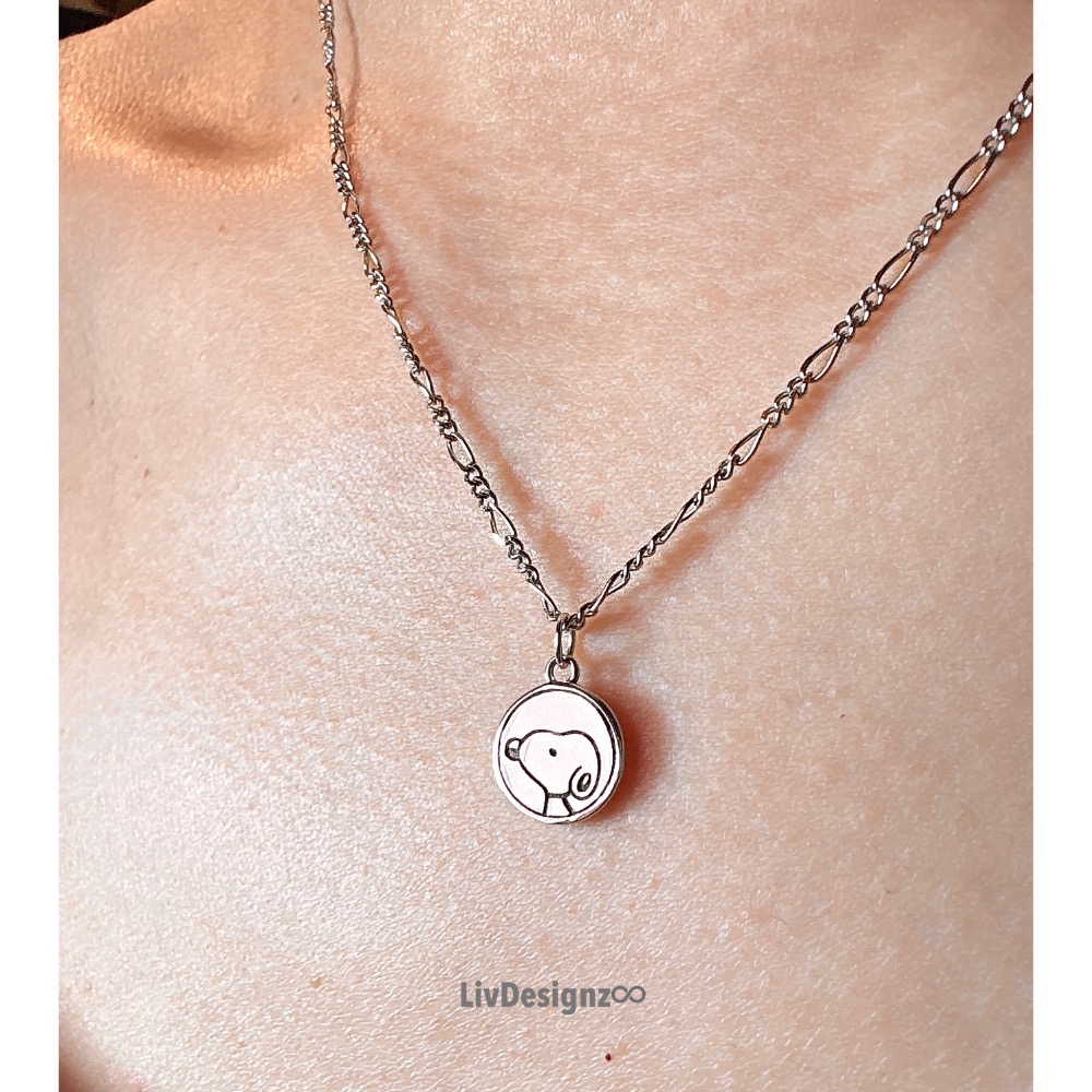 LivDesignz-現貨-Snoopy925純銀史努比項鍊限量套組（3個墜子加2條925純銀義大利項鍊贈木盒）小圓幣-細節圖8