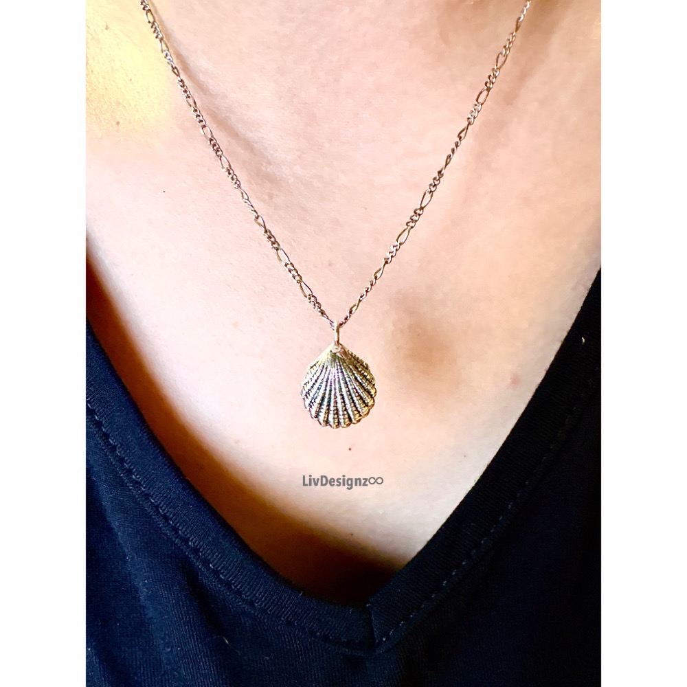 LivDesignz-義大利細銀項鍊925純銀項鍊-海洋系列-精緻超薄貝殼-直徑約1.2公分-細節圖3