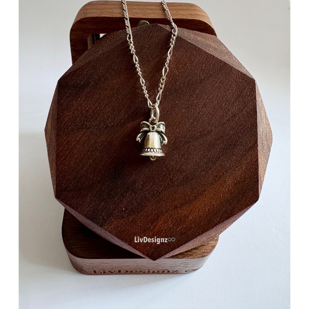 LivDesignz 現貨 925純銀義大利項鍊 925純銀 精緻蝴蝶結聖誕鐘聖誕鈴鐺純銀項鍊-蝴蝶結處直徑約0.8公分-細節圖2